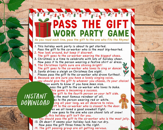 Pass the Gift Work Party Game Printable, Christmas Holiday Pass the Present Group Office Party Game Coworker Icebreaker Activity Gift Swap