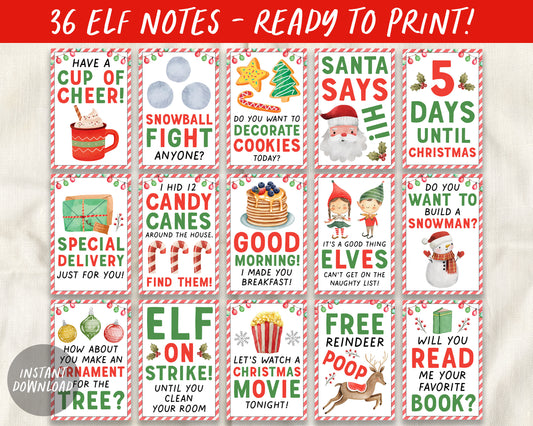 Elf Notes Cards Printable, 2x3 Mini Elf Note, Elves Santa Christmas Party Holiday Winter Activity Game For Kids Santa Notes Instant Download