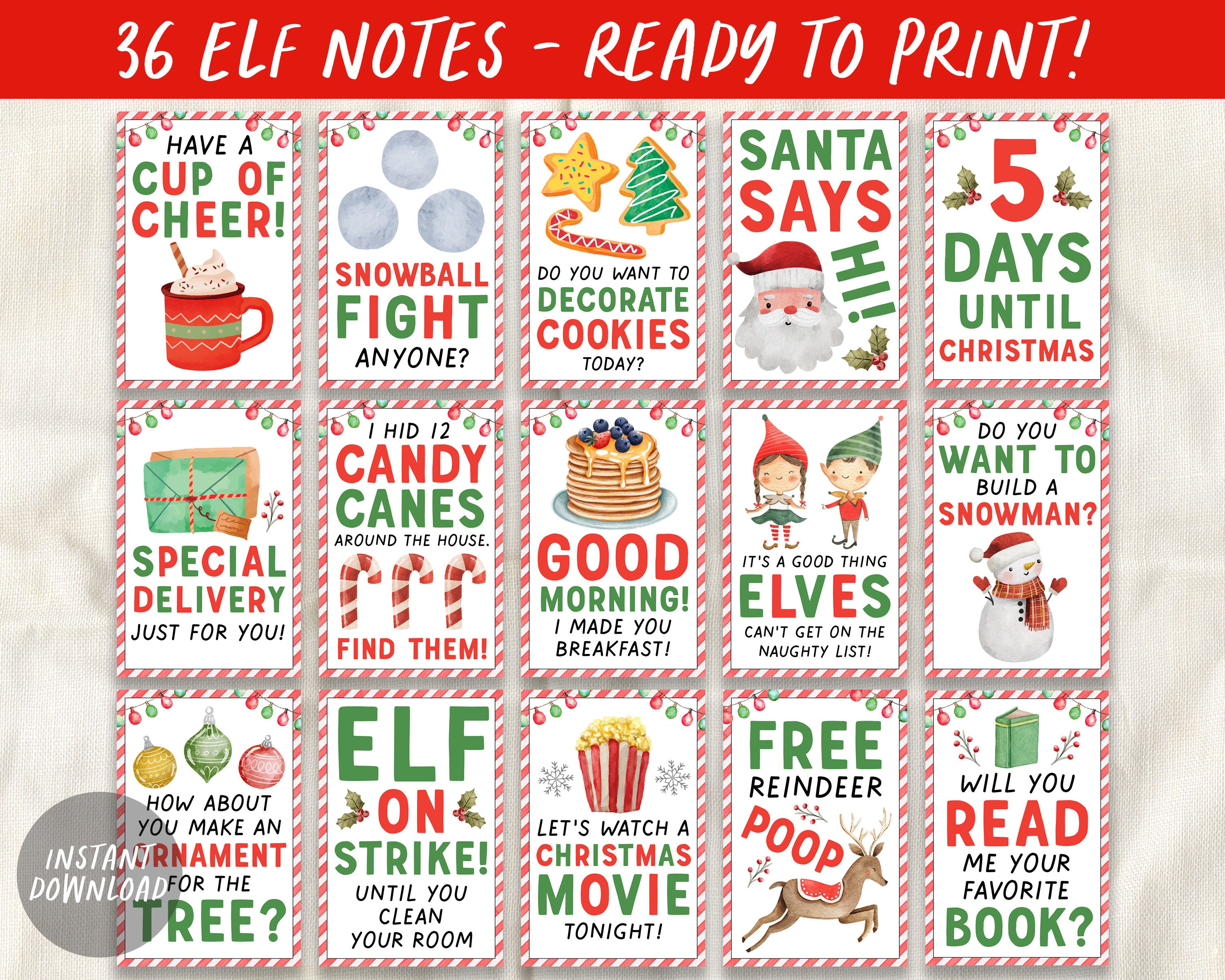 elf notes cards printable, 2x3 mini elf note, elves santa christmas party  holiday winter activity game for kids santa notes instant download