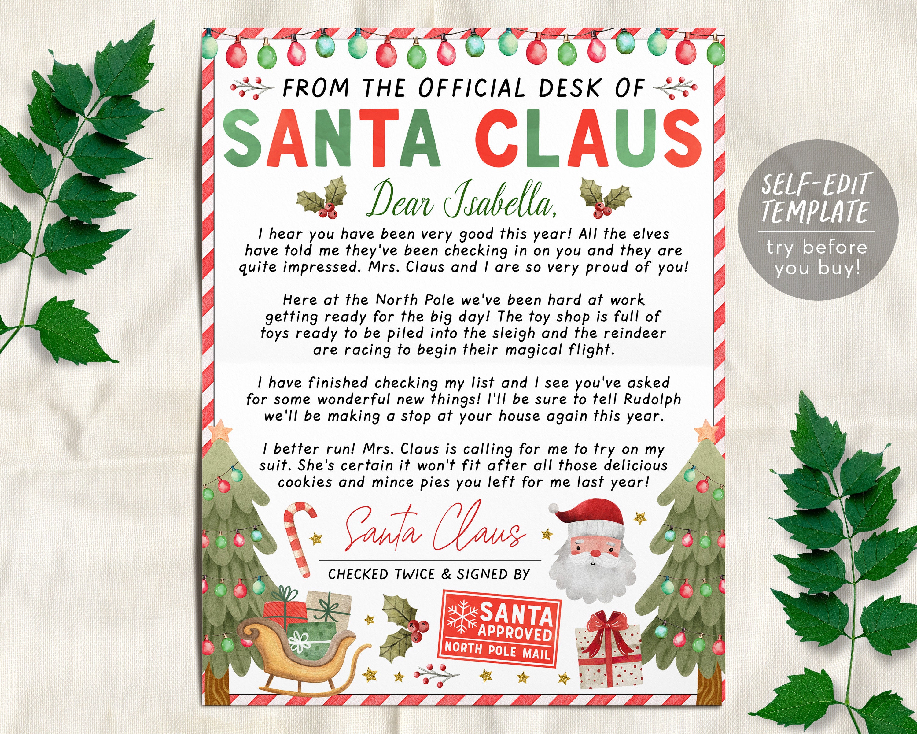 Santa Claus Letter Editable Template, Customized From The Official Des Letter From Santa Christmas Morning