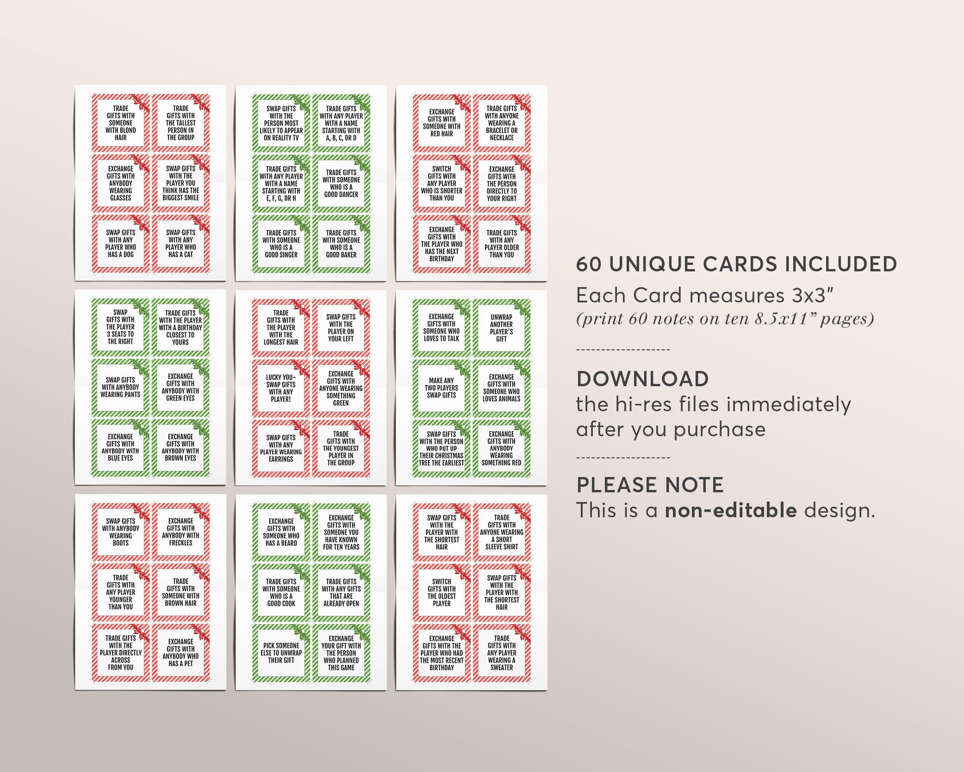 christmas-gift-exchange-game-printable-3x3-mini-cards-white-elephant-puff-paper-co for Free Printable Gift Exchange Cards Christmas Gift Exchange Game Printable, 3x3 Mini Cards, White Elephant – Puff Paper Co for Free Printable Gift Exchange Cards