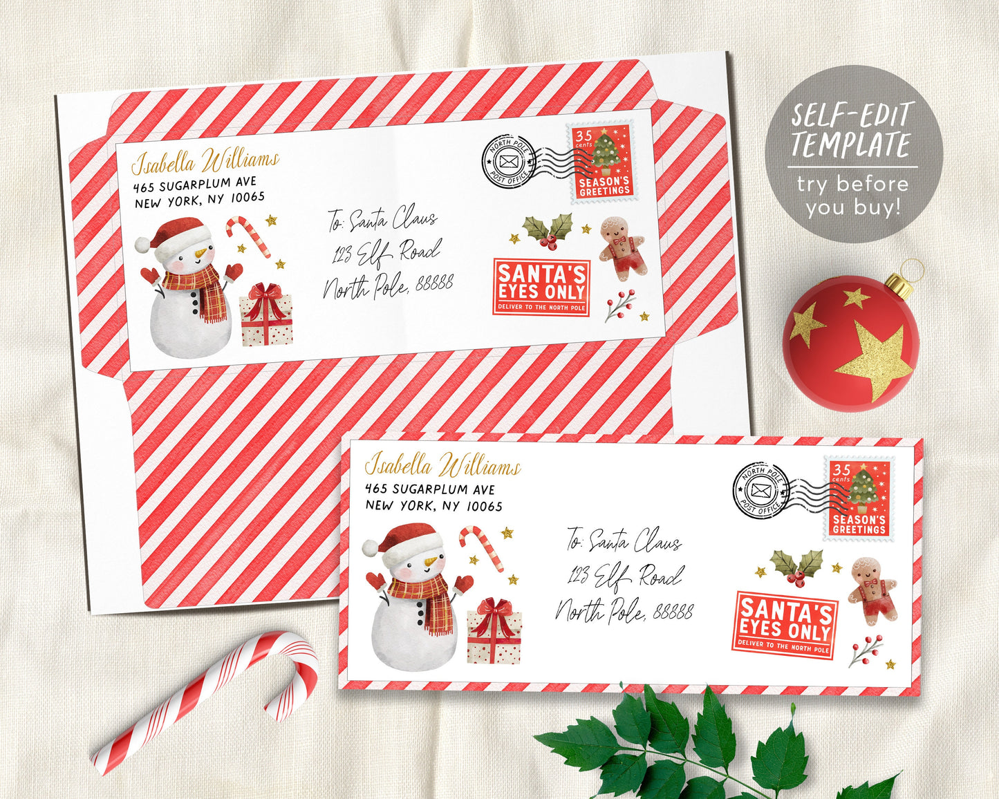 Letter TO Santa Envelope Editable Template, Printable Christmas Wishlist Envelope Address Dear Santa Letter Kit Letter TO North Pole Snowman