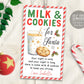 Milk And Cookies For Santa Tag Editable Template, Christmas Treats Santa Claus Milk And Cookies Tag Printable, Christmas Eve Traditions Box