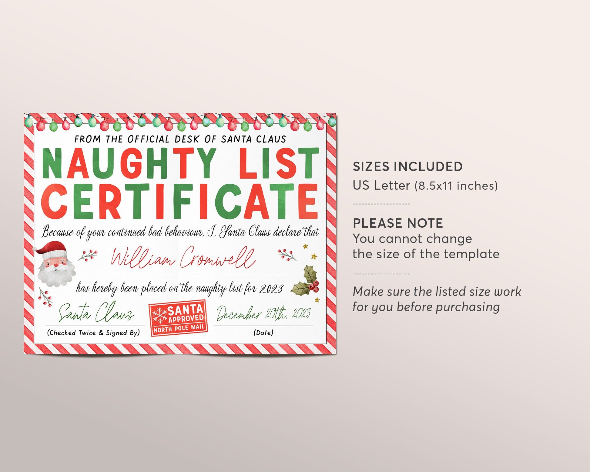 Naughty List Warning Notice from Santa - Free Printable