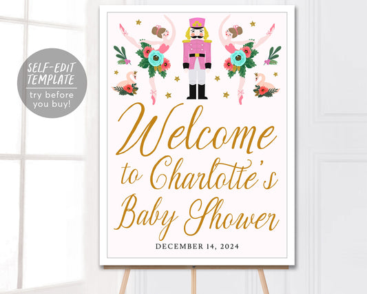 Nutcracker GIRL Baby Shower Welcome Sign Editable Template