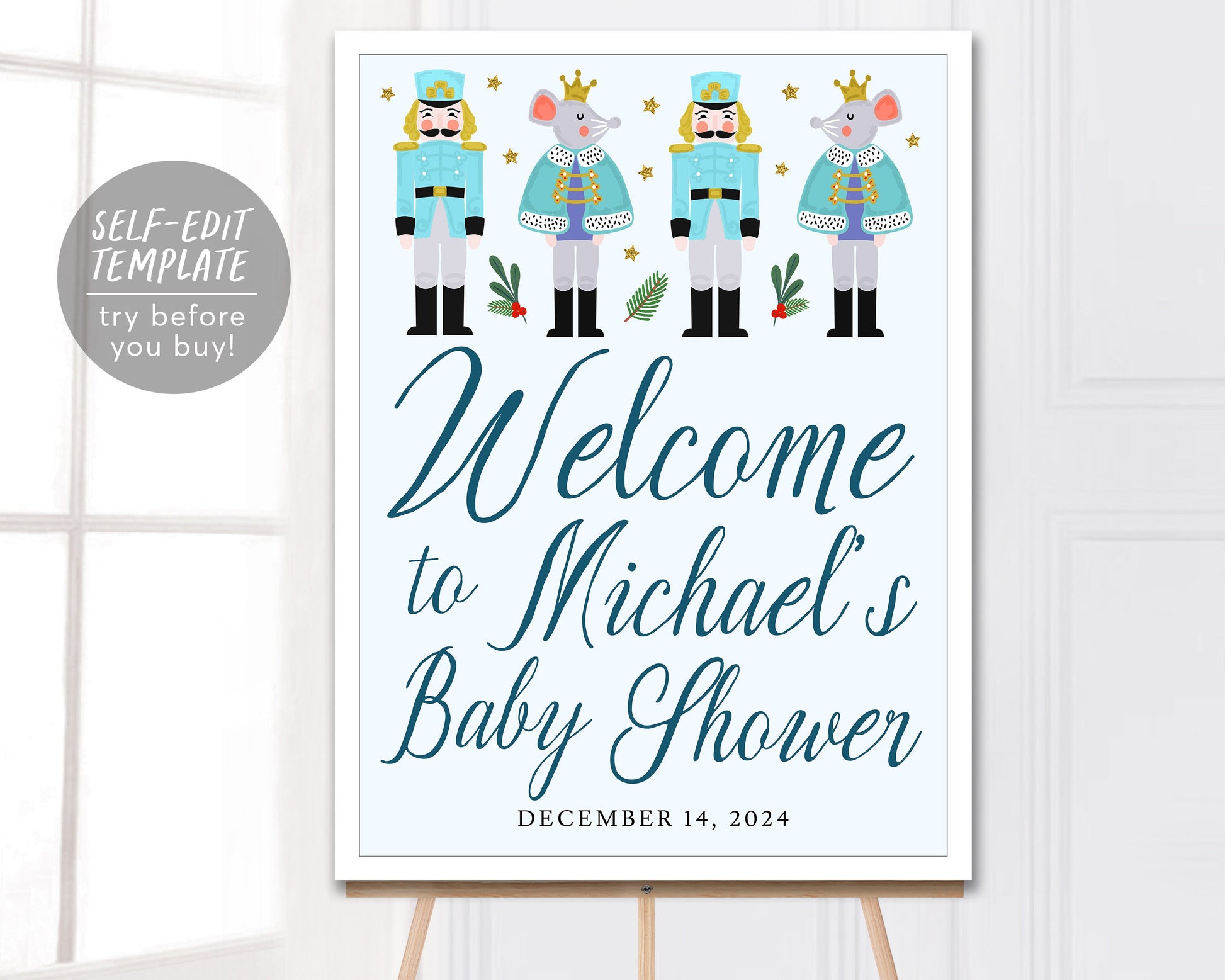 Nutcracker BOY Baby Shower Welcome Sign Editable Template