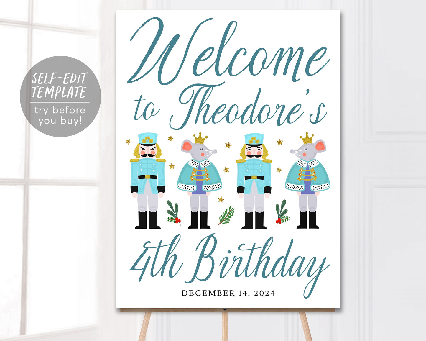 Nutcracker Birthday Welcome Sign Boy Editable Template