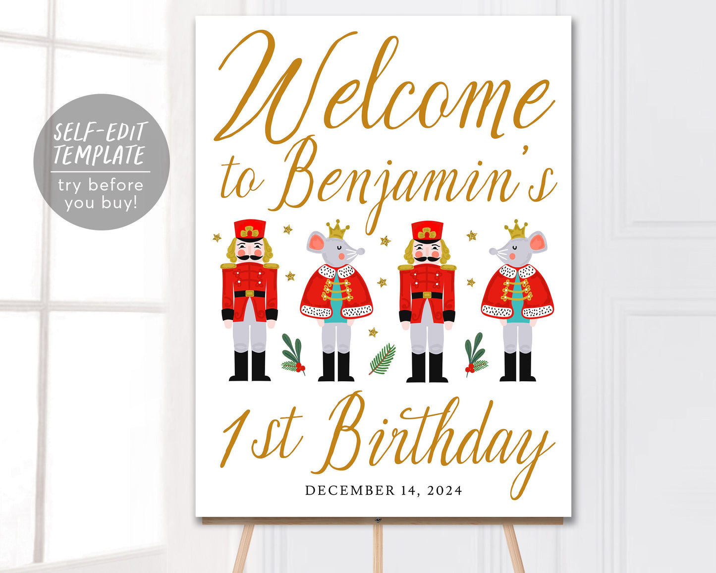 Nutcracker Birthday Welcome Sign Editable Template