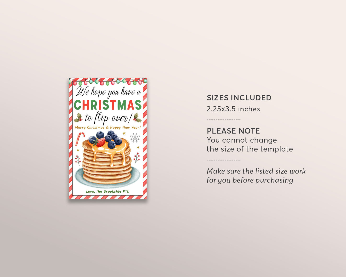Pancake Christmas Gift Tag Editable Template, Hope You Have A Christmas To Flip Over Holiday Breakfast Favor Tags, Staff Appreciation DIY