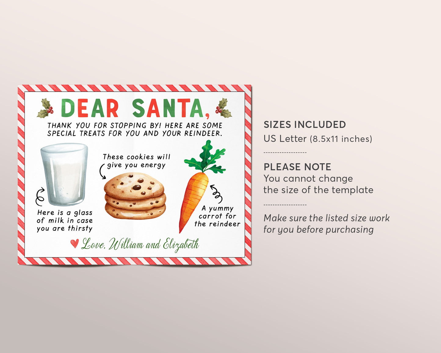 Santa Cookie Tray Placemat Editable Template, Cookies and Milk for Santa, Dear Santa Cookie Tray Place Mat Printable, Carrot For Reindeer