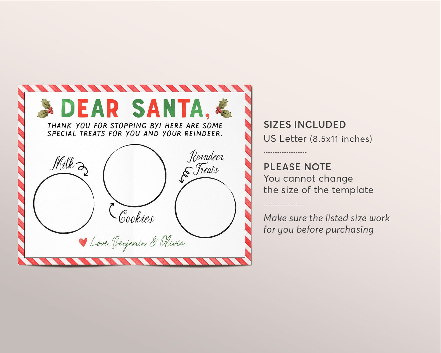 Cookies and Milk for Santa Placemat Editable Template, Dear Santa Cookie Tray Place Mat Printable, Santa Reindeer Treats, Christmas Activity