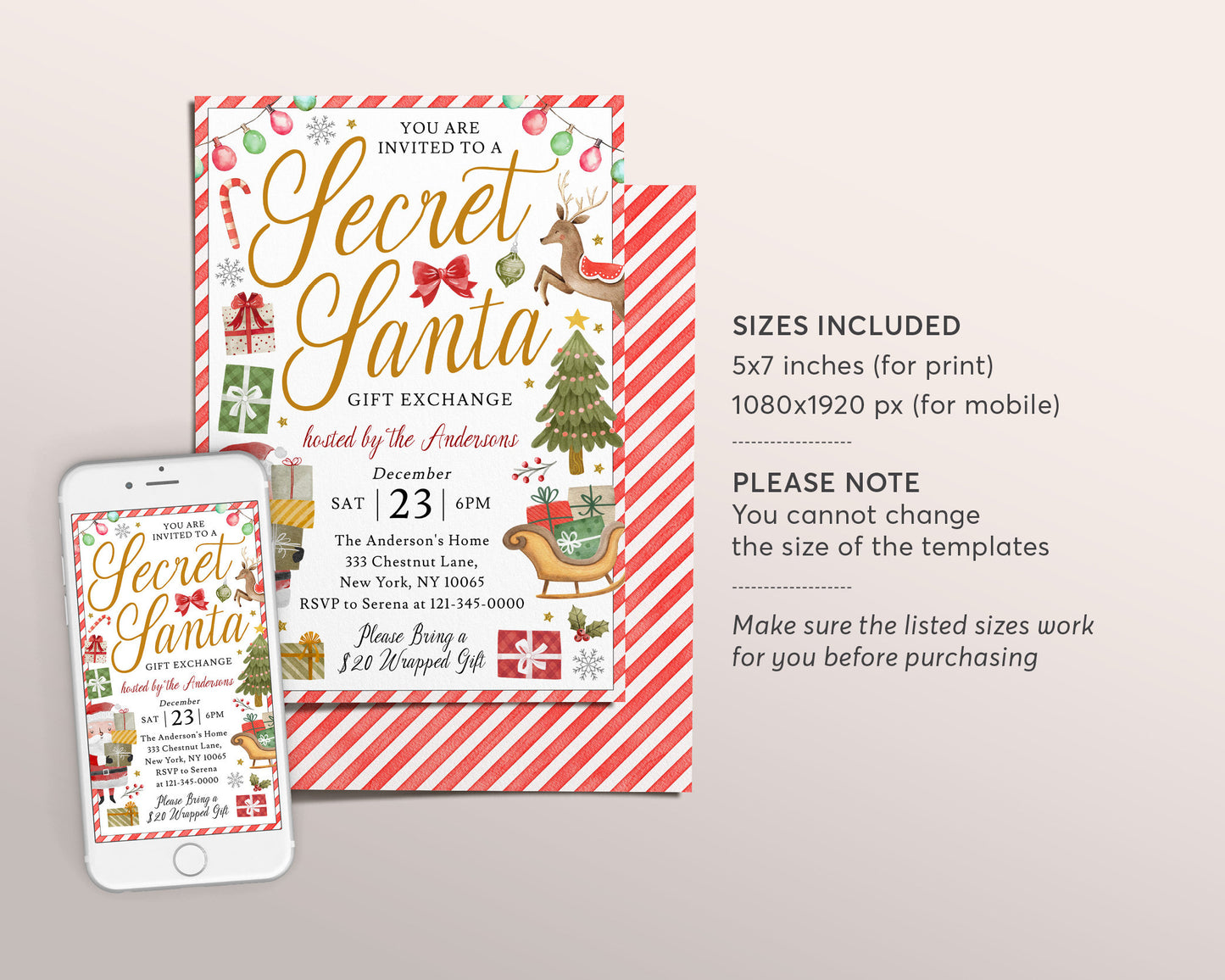 Secret Santa Gift Exchange Invitation Editable Template, Christmas Gift Swap Party Invite, Holiday Party For Kids Printable, Winter Evite