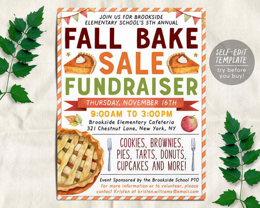 Fall Bake Sale Fundraiser Flyer Editable Template
