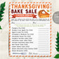 Thanksgiving Bake Sale Order Form Editable Template