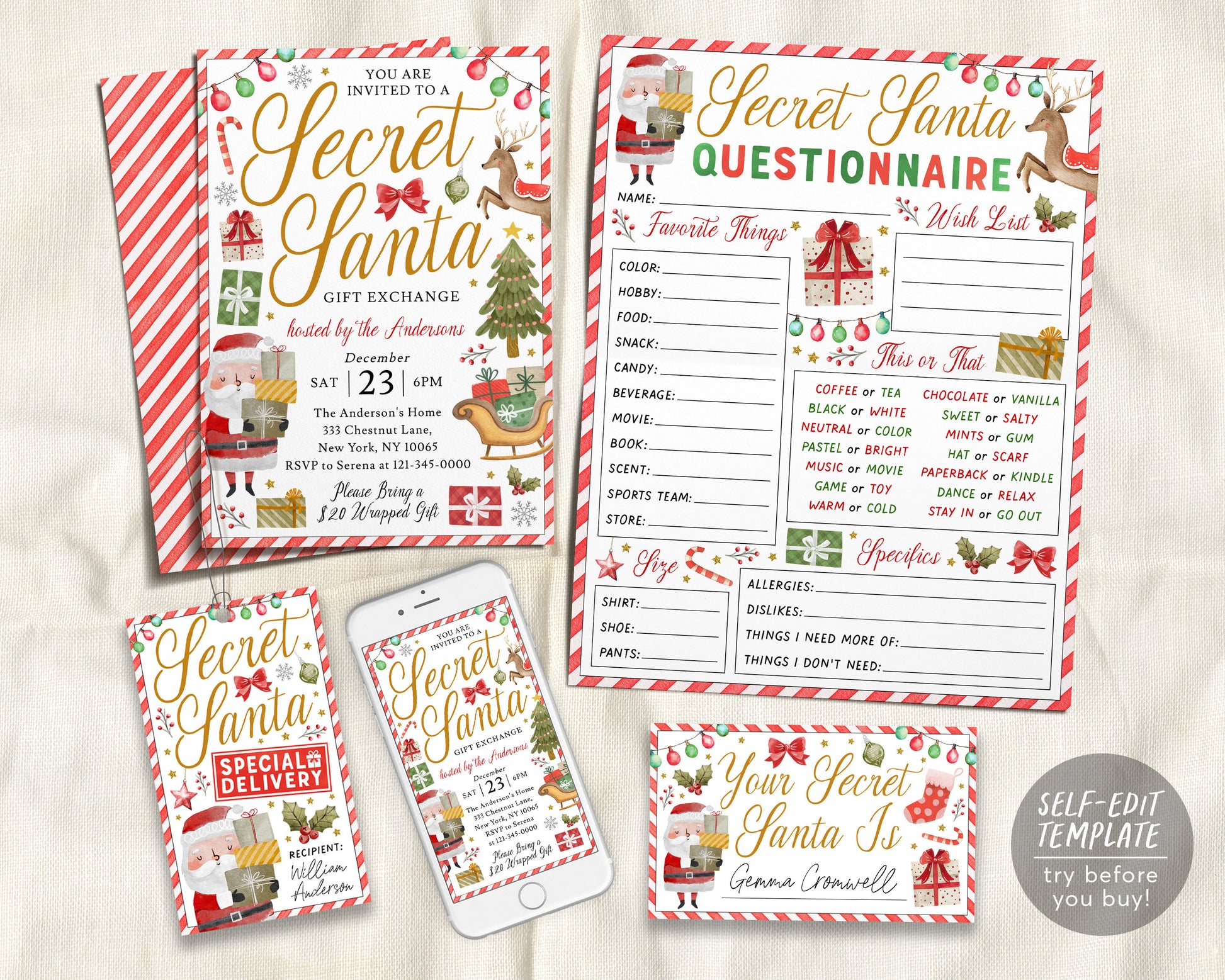 Your Secret Santa Is Gift Tag Editable Template, Christmas From Santa –  Puff Paper Co