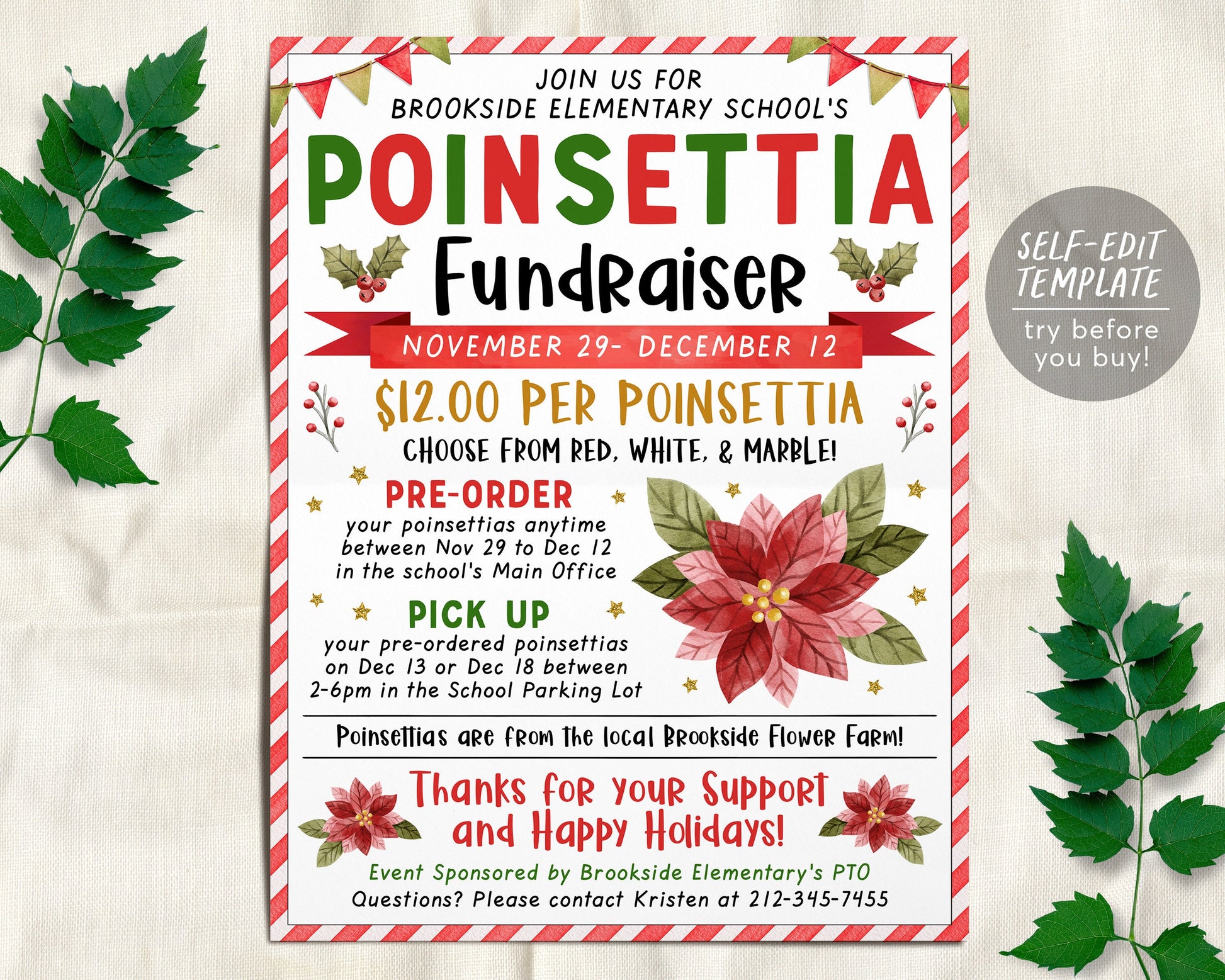 Poinsettia Fundraiser Flyer Editable Template