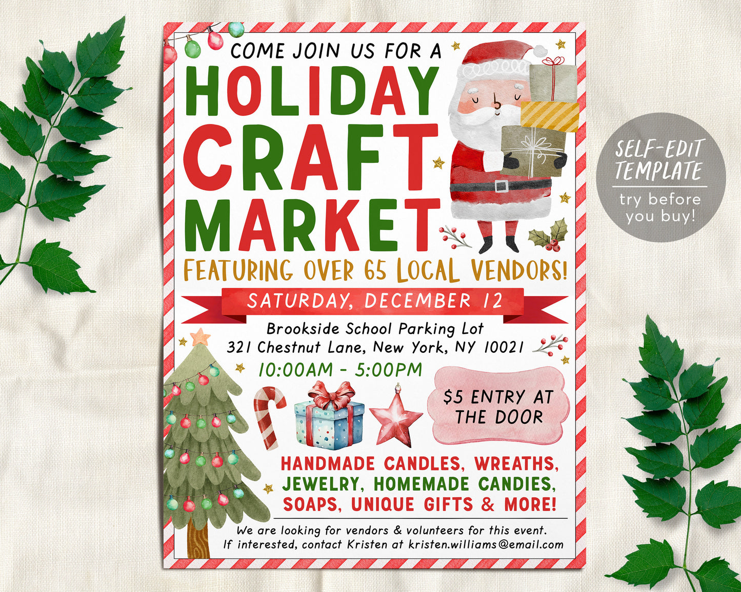 Holiday Craft Market Flyer Editable Template