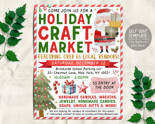 Holiday Craft Market Flyer Editable Template