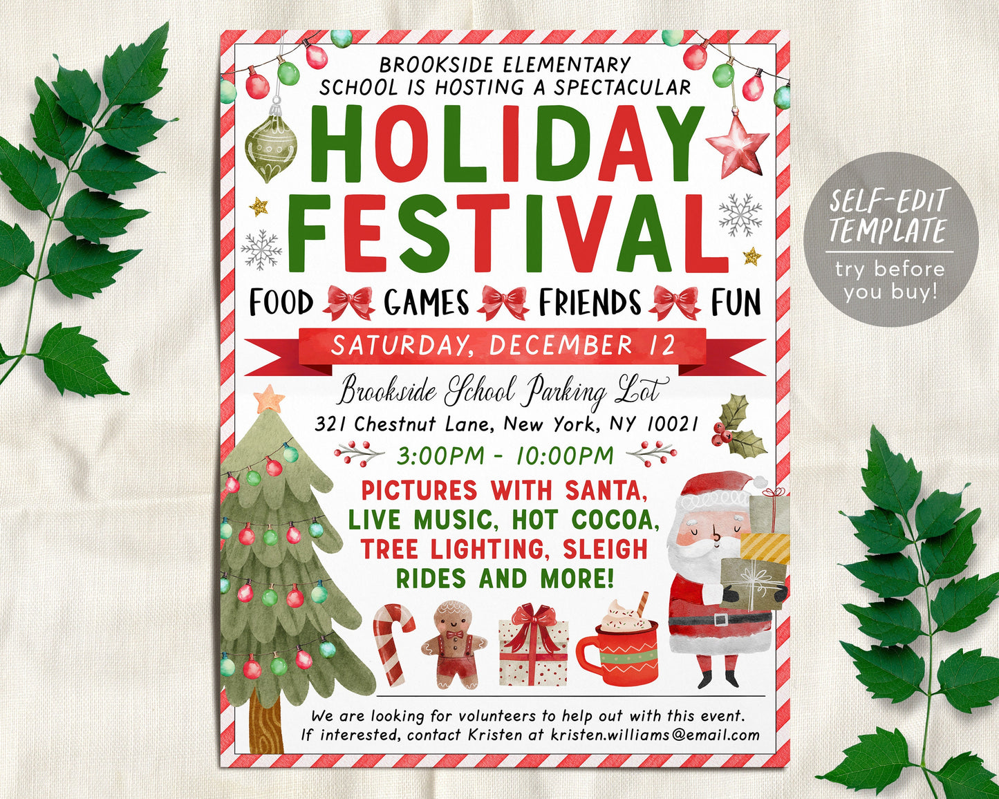 Holiday Festival Christmas Flyer Editable Template