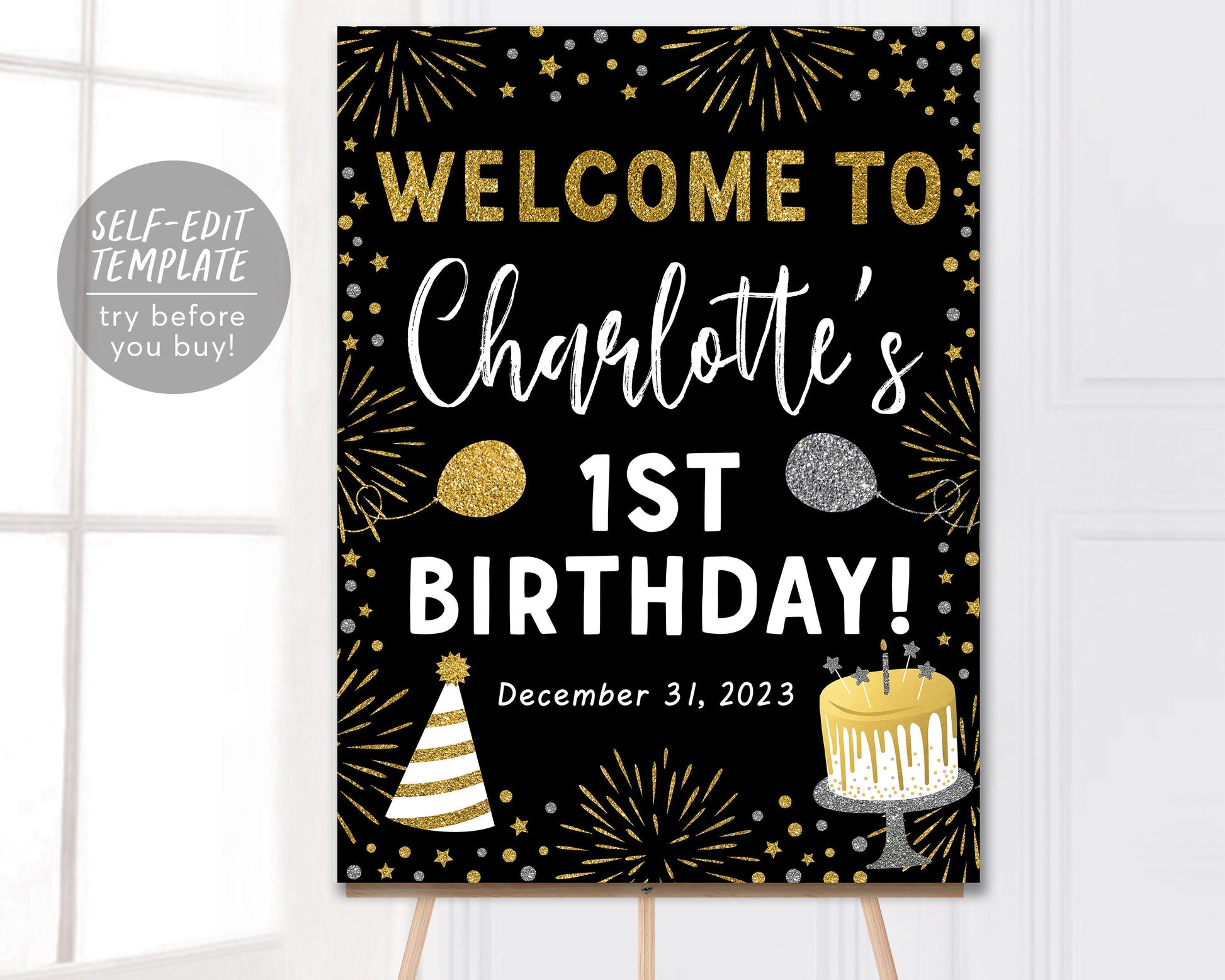 New Years Birthday Welcome Birthday Welcome Sign Editable Template