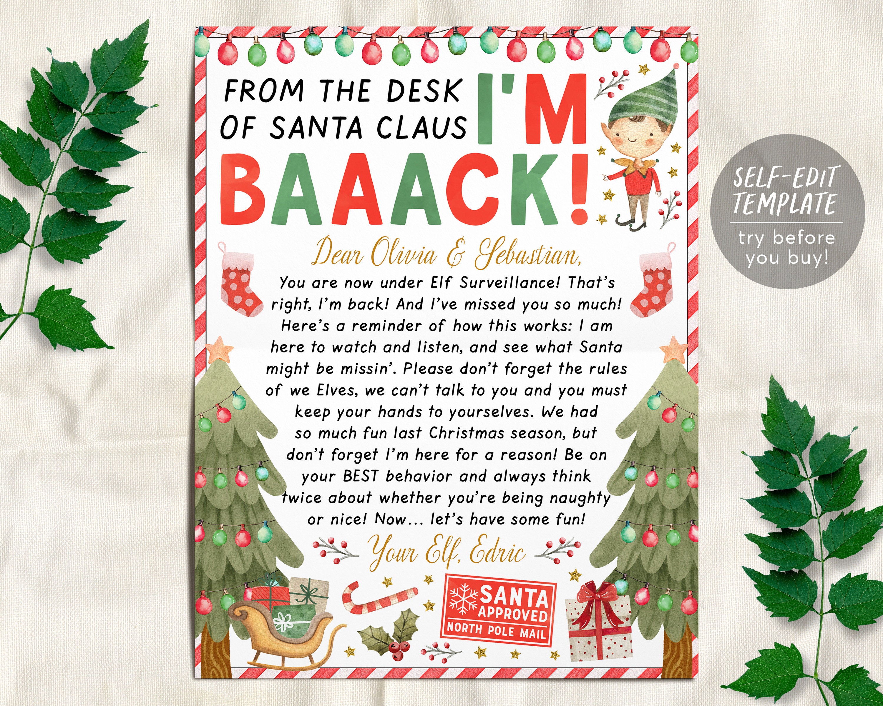 hello letter from elf editable template, christmas we're back elf arrival  note, elf visiting letter welcome, i'm back elf, christmas games