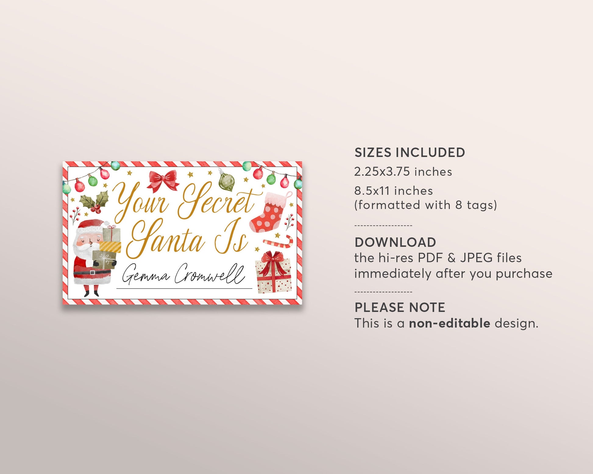 Your Secret Santa Is Gift Tag Editable Template, Christmas From