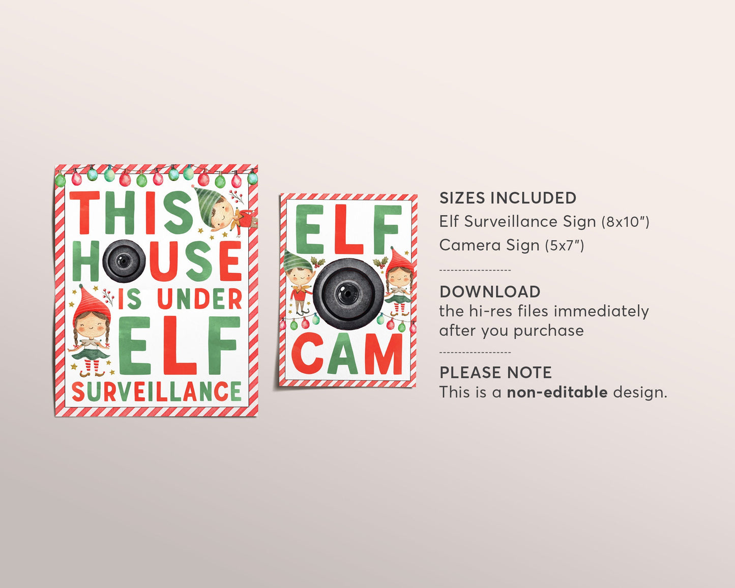 Elf Surveillance And Camera Sign, House Under Elf Surveillance, Elf CAM Sign, Christmas Elf Activity Game, Christmas Game Printable Decor