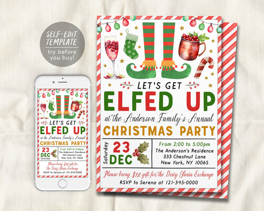 Let&#39;s Get Elfed Up Invitation Editable Template