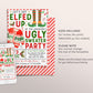Let's Get Elfed Up Ugly Sweater Invitation Editable Template, Adult Christmas Party, Secret Elf Santa Holiday Xmas Gift Swap Party Invite