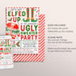 Let's Get Elfed Up Ugly Sweater Invitation Editable Template, Adult Christmas Party, Secret Elf Santa Holiday Xmas Gift Swap Party Invite