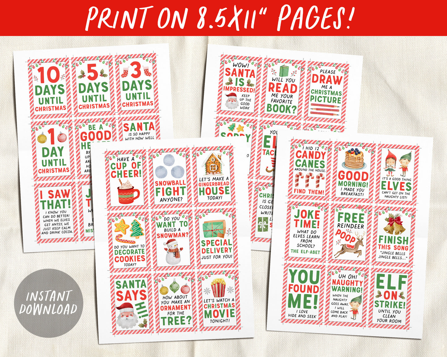Elf Notes Cards Printable, 2x3 Mini Elf Note, Elves Santa Christmas Party Holiday Winter Activity Game For Kids Santa Notes Instant Download