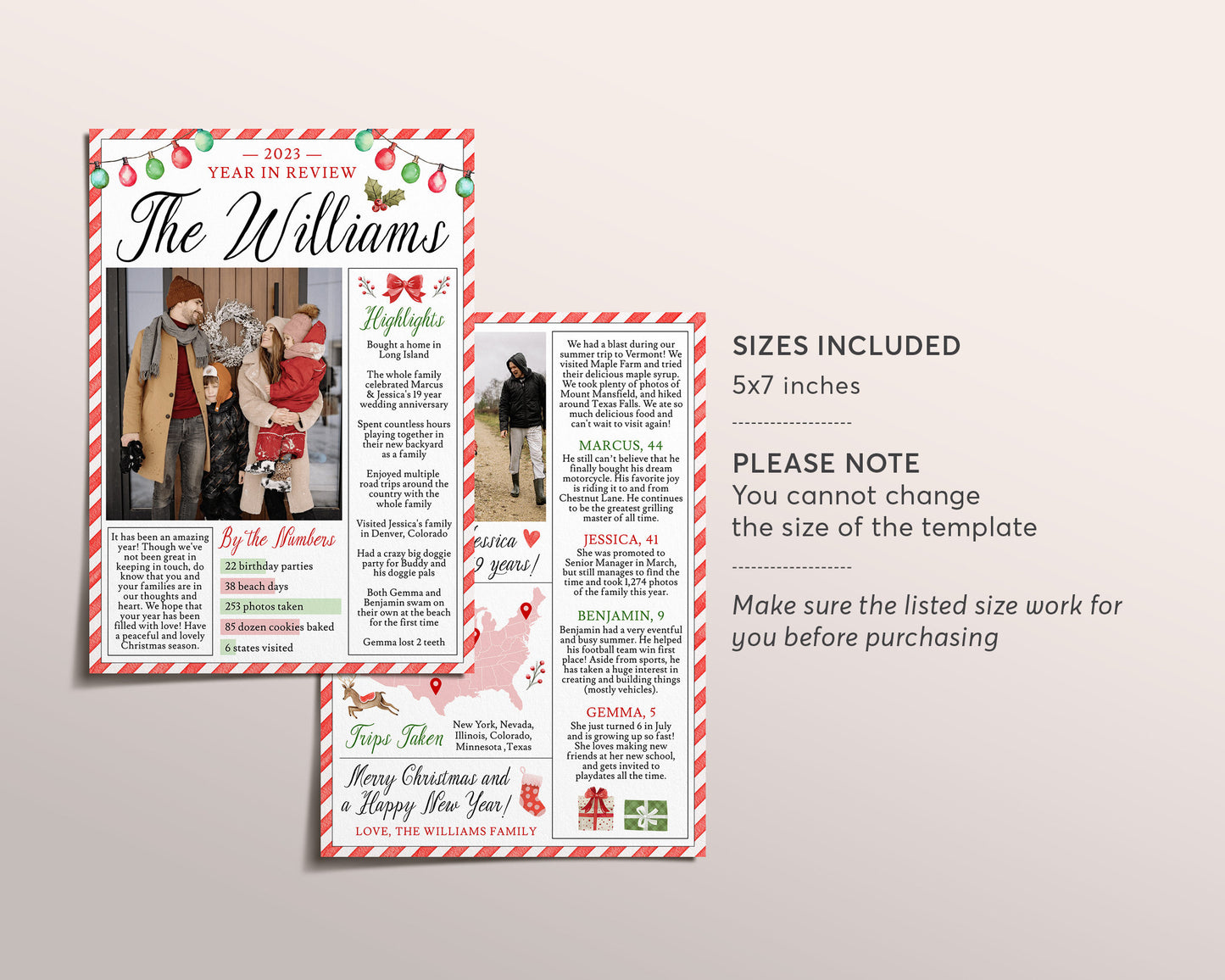 Christmas Family Newsletter Editable Template, Year In Review Infographic Family Update Christmas Card, Holiday Xmas Letter Photo Printable