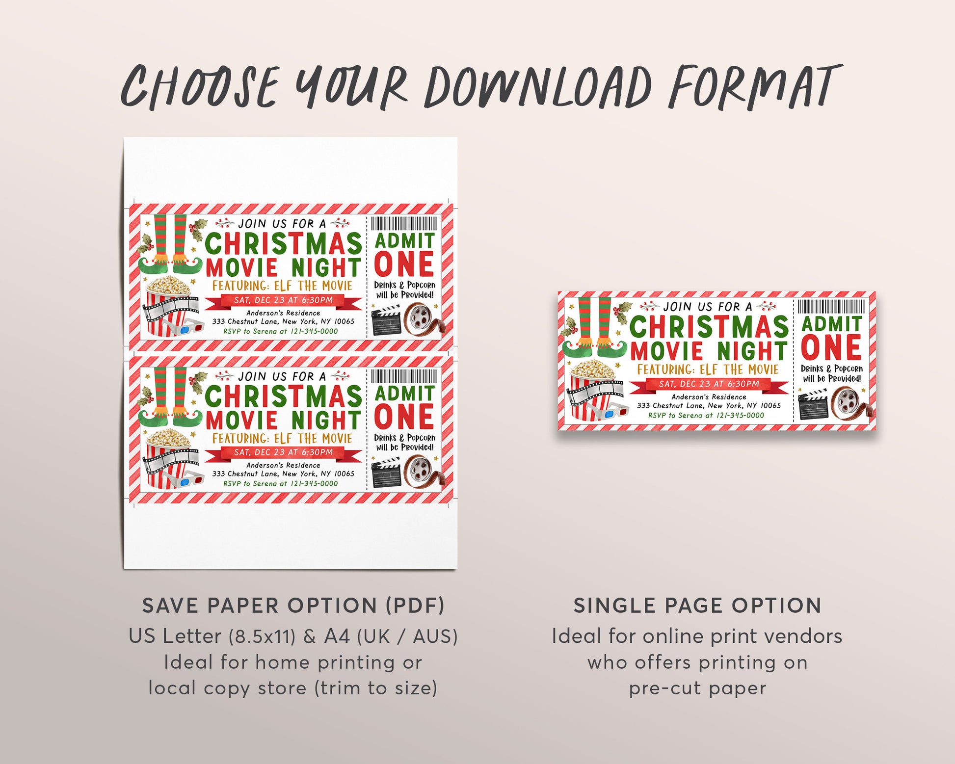 Elf Christmas Movie Ticket Invitation Editable Template, Xmas Holiday – Puff Paper Co elf-christmas-movie-ticket-invitation-editable-template-xmas-holiday-puff-paper-co