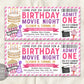 Movie Ticket Birthday Invitation Editable Template, Pink Cinema Movie Night Birthday Party Invite For Kids Printable, Pop On Over Sleepover