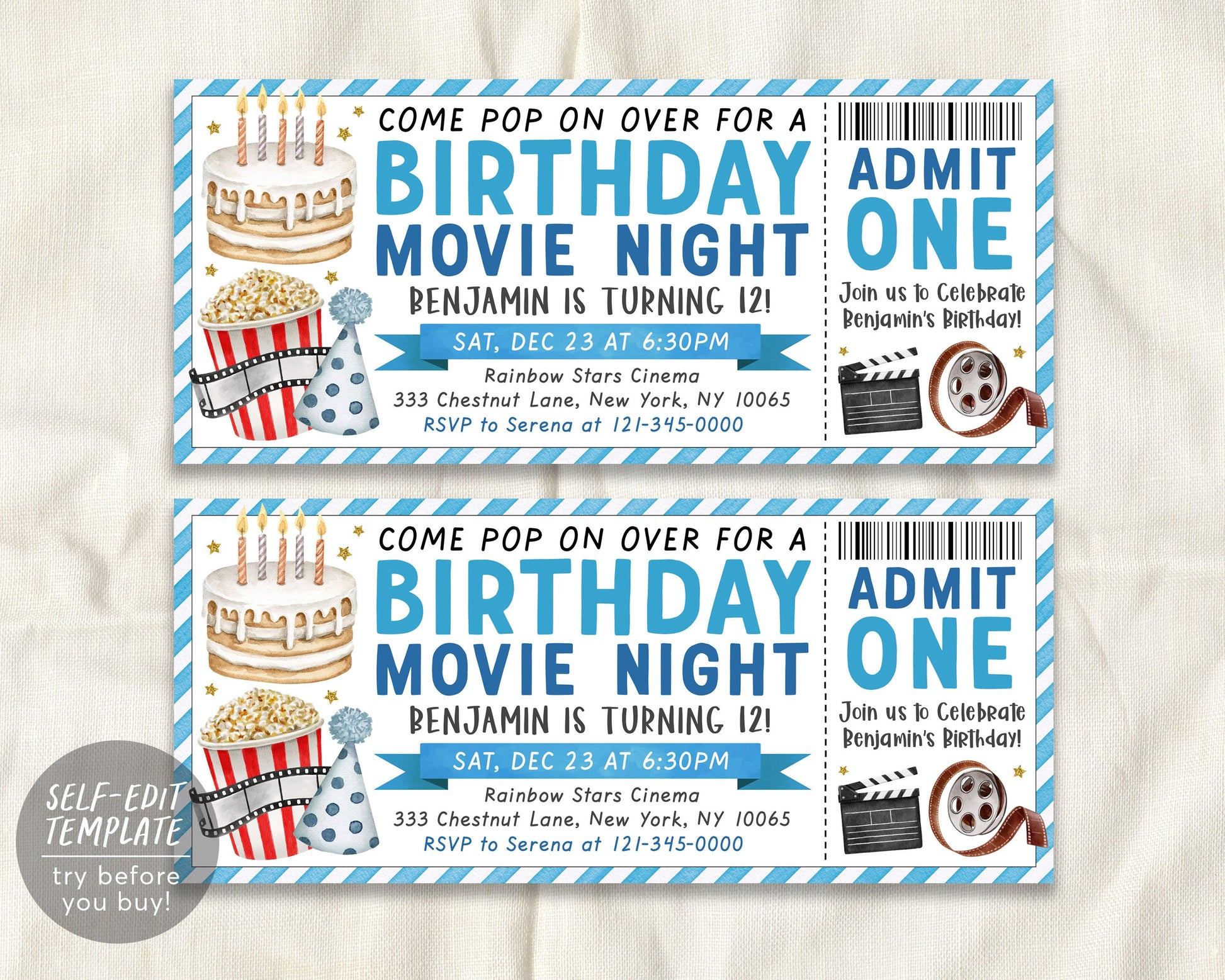 Movie Ticket Birthday Invitation Editable Template, Blue Cinema Movie – Puff Paper Co movie-ticket-birthday-invitation-editable-template-blue-cinema-movie-puff-paper-co