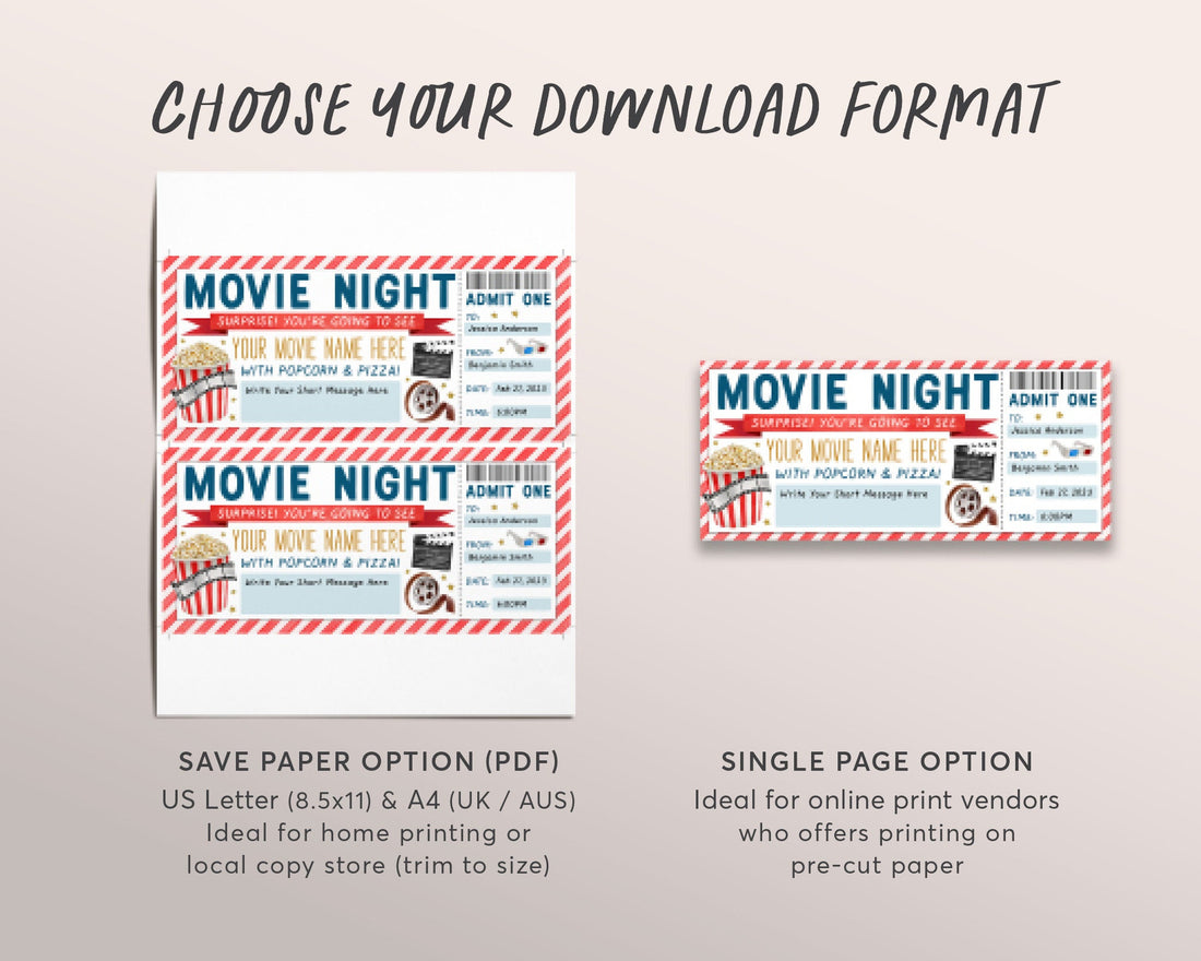 Surprise Movie Night Ticket Editable Template, Movie Gift Certificate ...