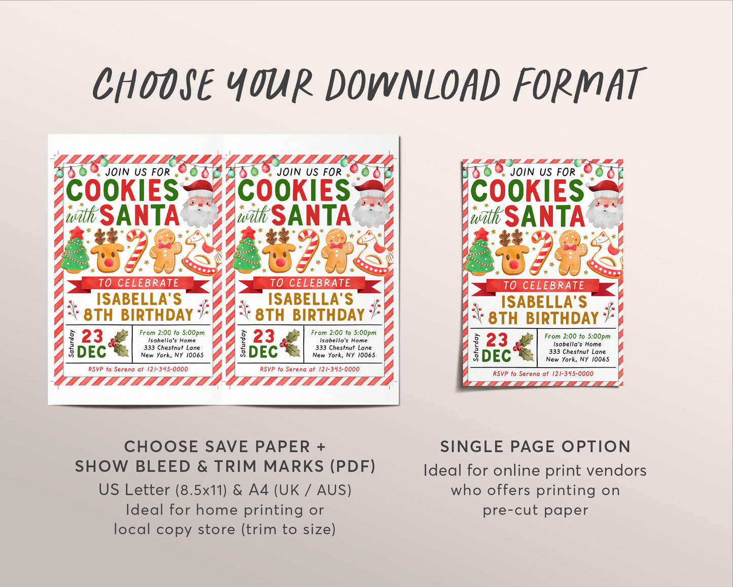 Cookies With Santa Birthday Party Invitation Editable Template, Christmas Cookies and Pajamas Invite Printable Evite Holiday Cookie Exchange