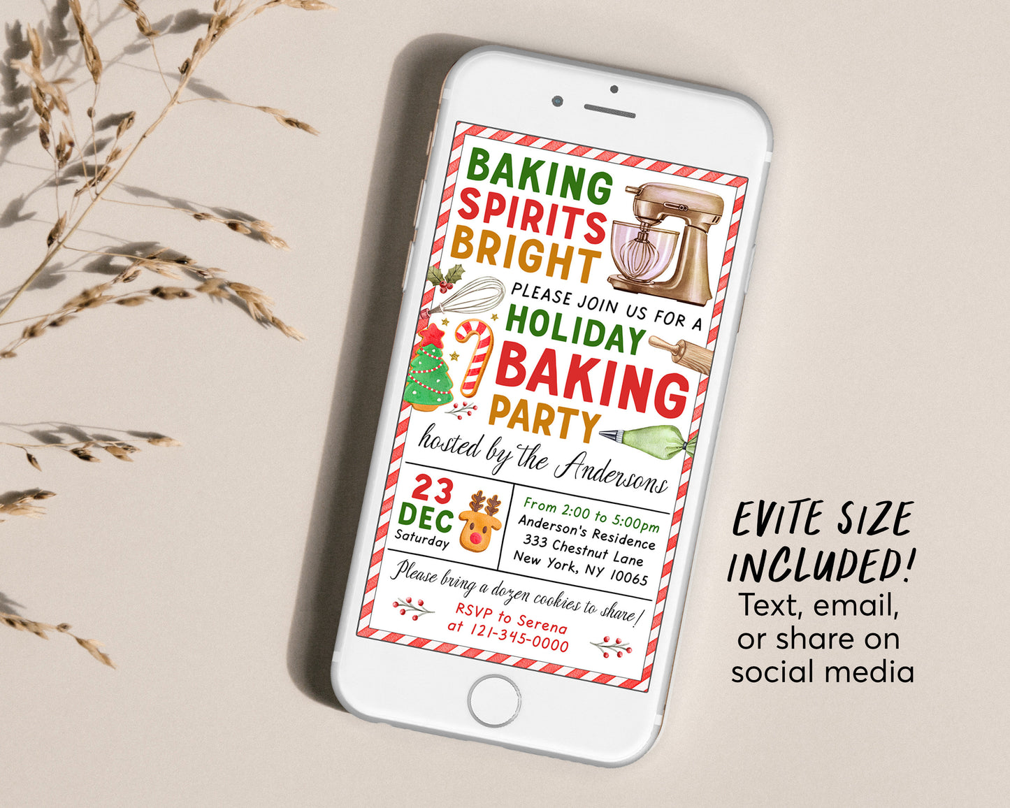 Baking Spirits Bright Invitation Editable Template, Holiday Baking Party Invite Printable, Christmas Cookie Decorating Party Cookie Exchange