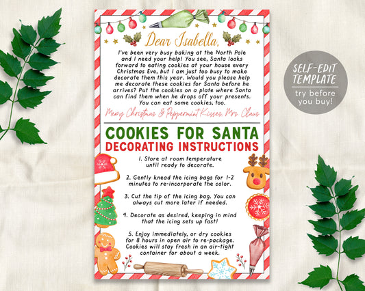 Letter From Mrs. Claus DIY Cookie Kit Instructions Card Editable Template,