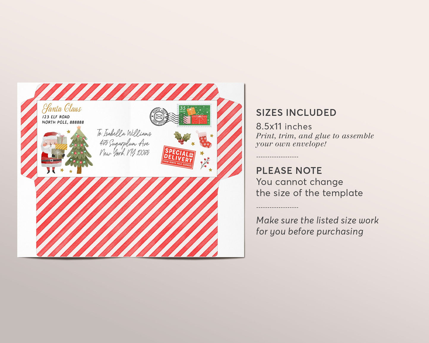 Santa Envelope Letter from Santa Editable Template, Printable Envelope Personalized Address Dear Santa Letter Kit, Letter From North Pole