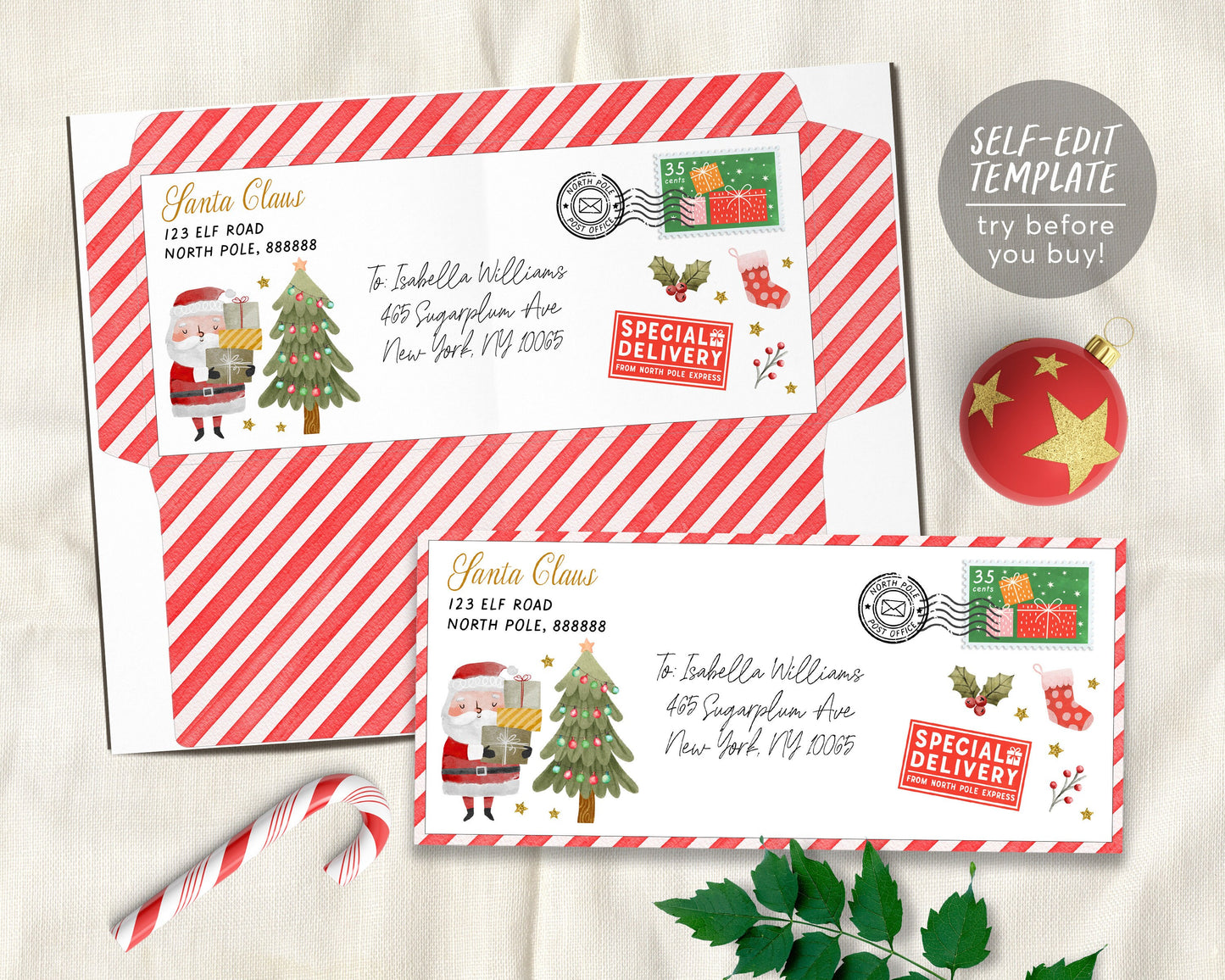 Santa Envelope Letter from Santa Editable Template, Printable Envelope Personalized Address Dear Santa Letter Kit, Letter From North Pole