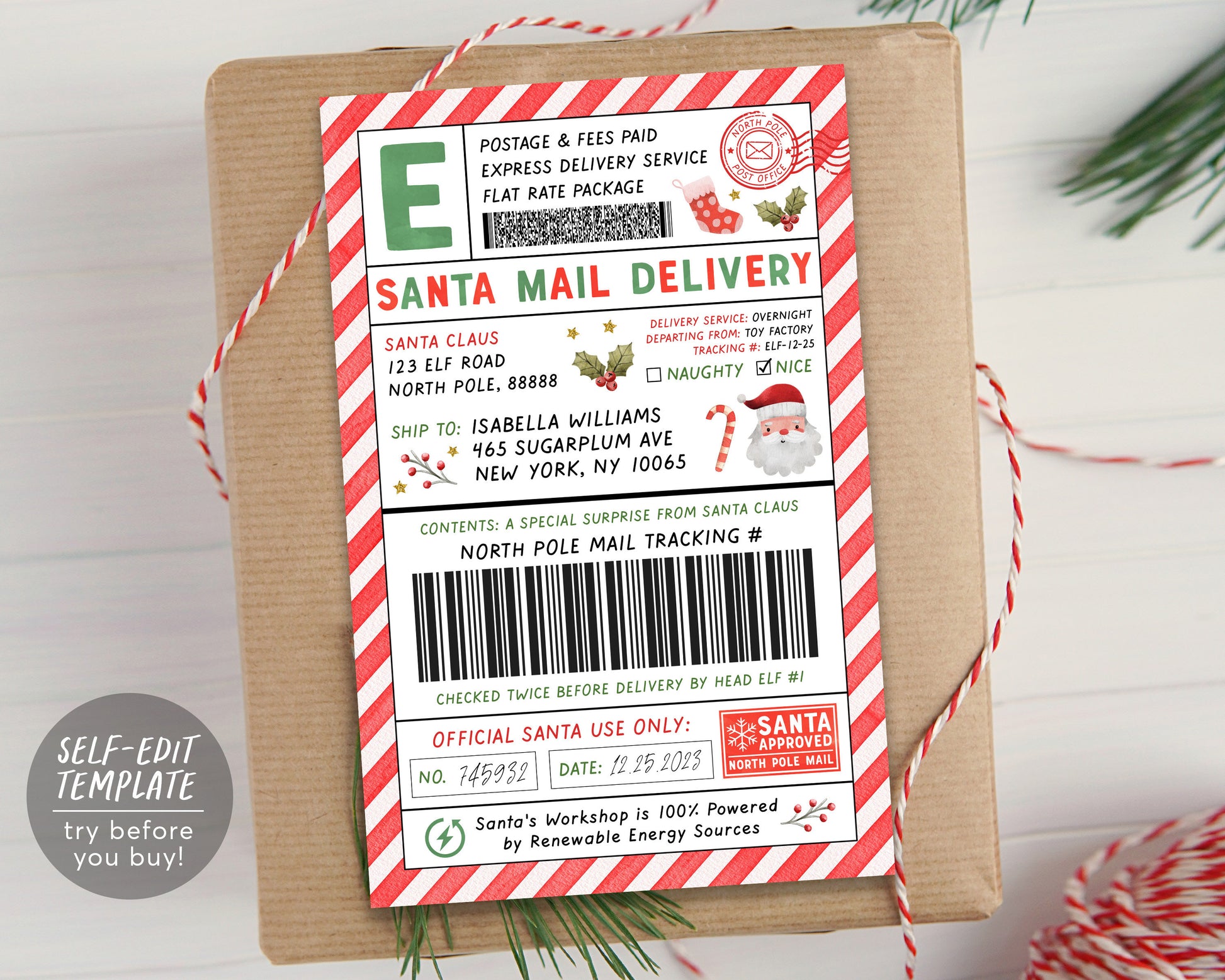 Official Santa Mail Shipping Labels Large Gift Tag Editable Template, –  Puff Paper Co