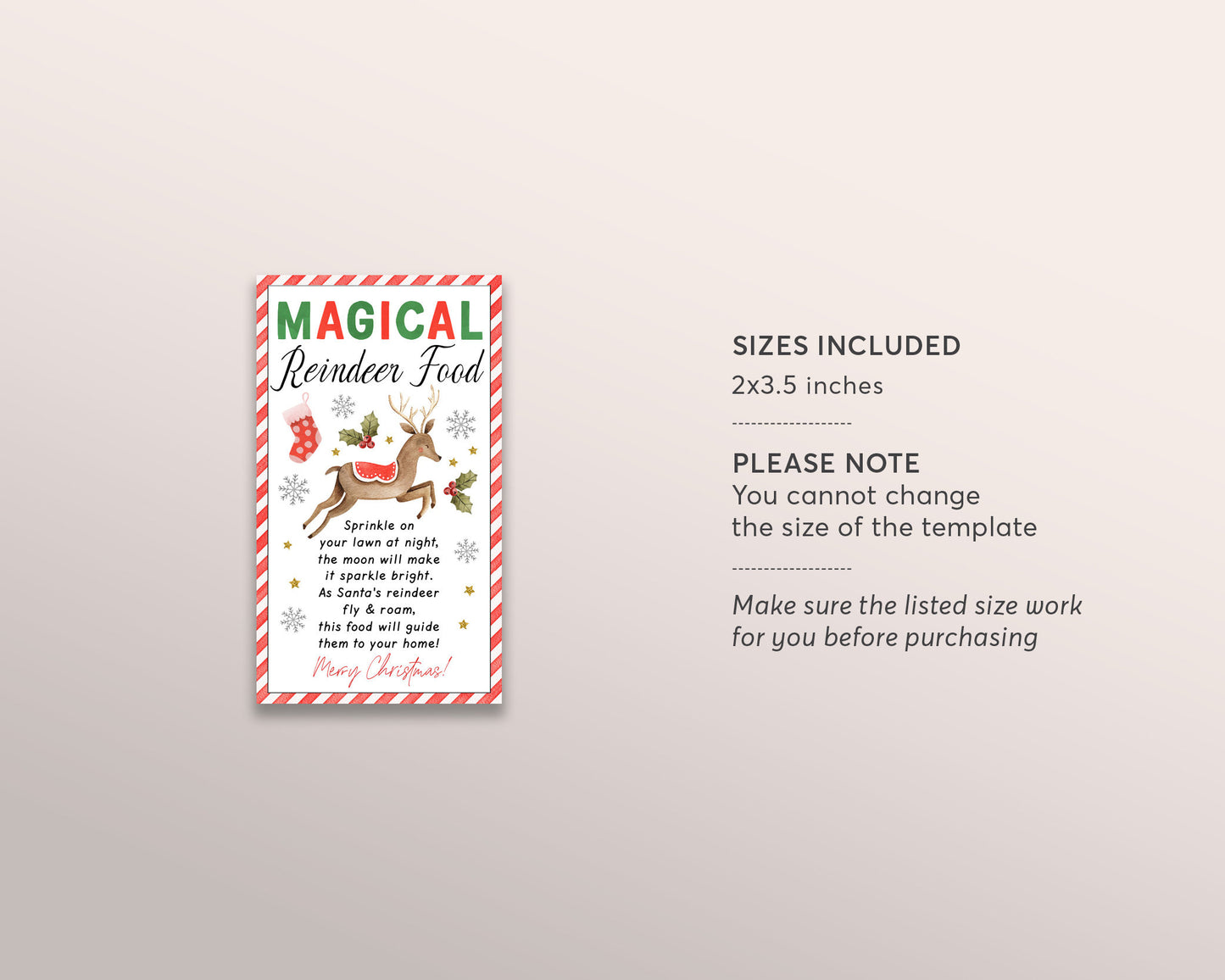 Magical Reindeer Food Tag Editable Template, Christmas Magic Reindeer Favor Bag Topper Labels Printable, Christmas Eve Traditions Box School