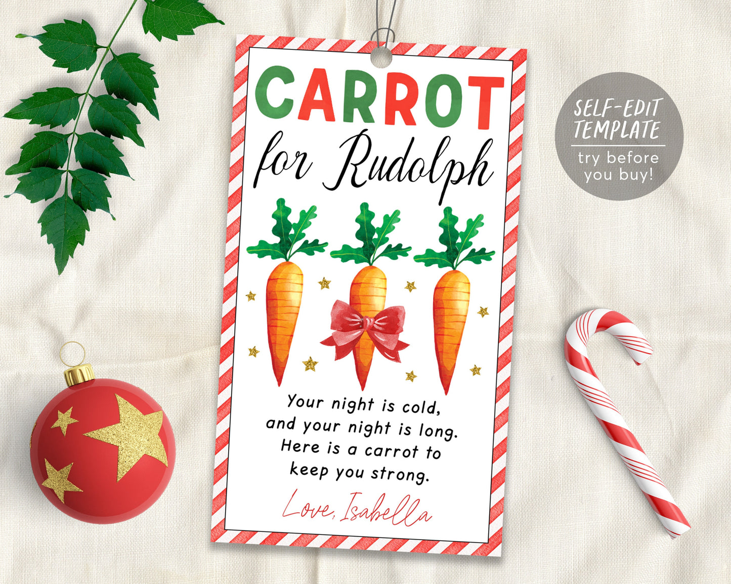 Carrot For Rudolph Tag Editable Template, Christmas Carrots For Reindeer Tag, Reindeer Food Treats Bag Topper, Christmas Eve Traditions Box
