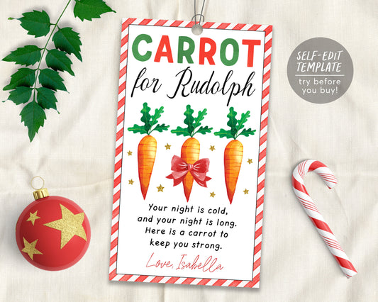 Carrot For Rudolph Tag Editable Template, Christmas Carrots For Reindeer Tag, Reindeer Food Treats Bag Topper, Christmas Eve Traditions Box