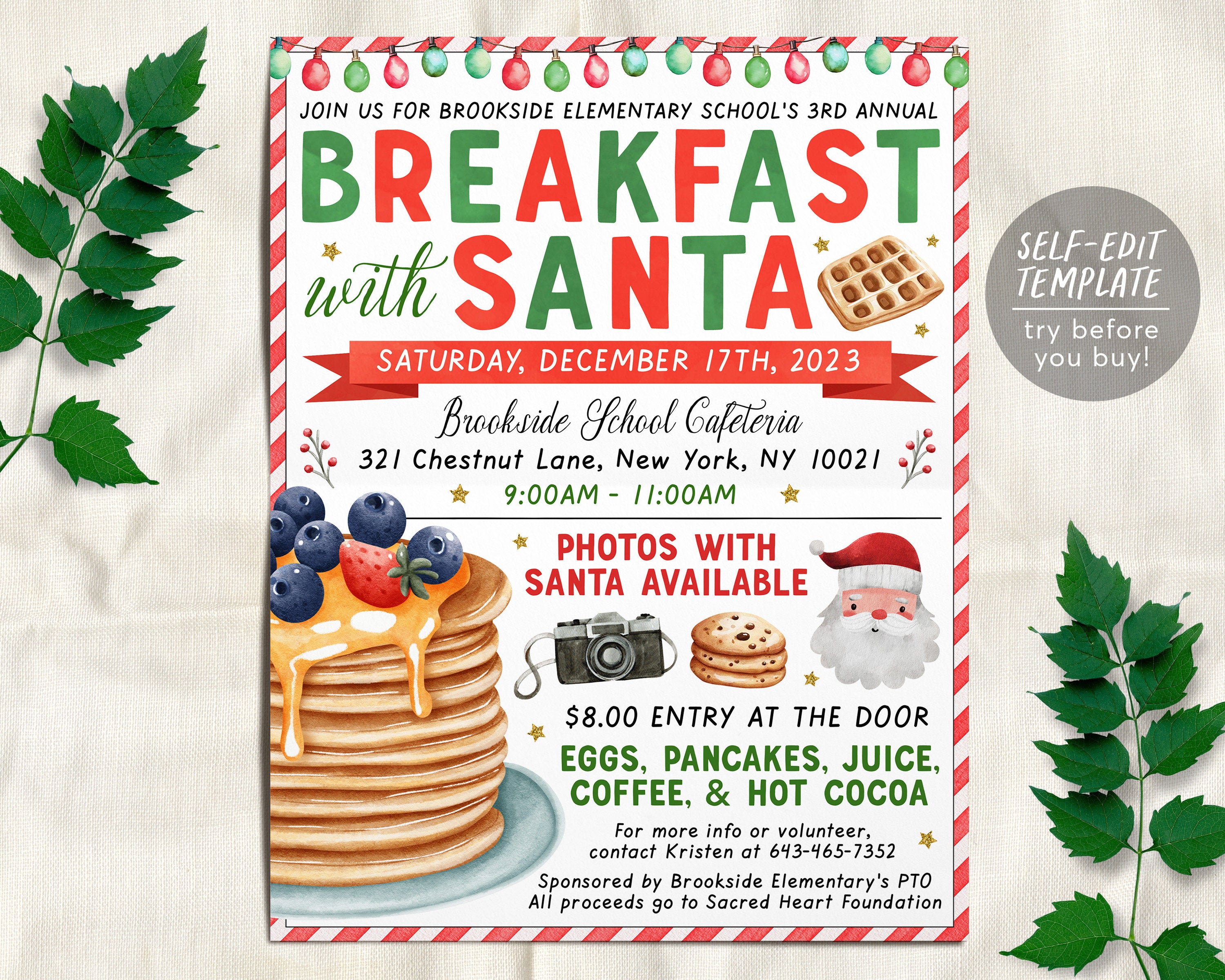 Breakfast With Santa Flyer Editable Template Pancakes With Santa Invi