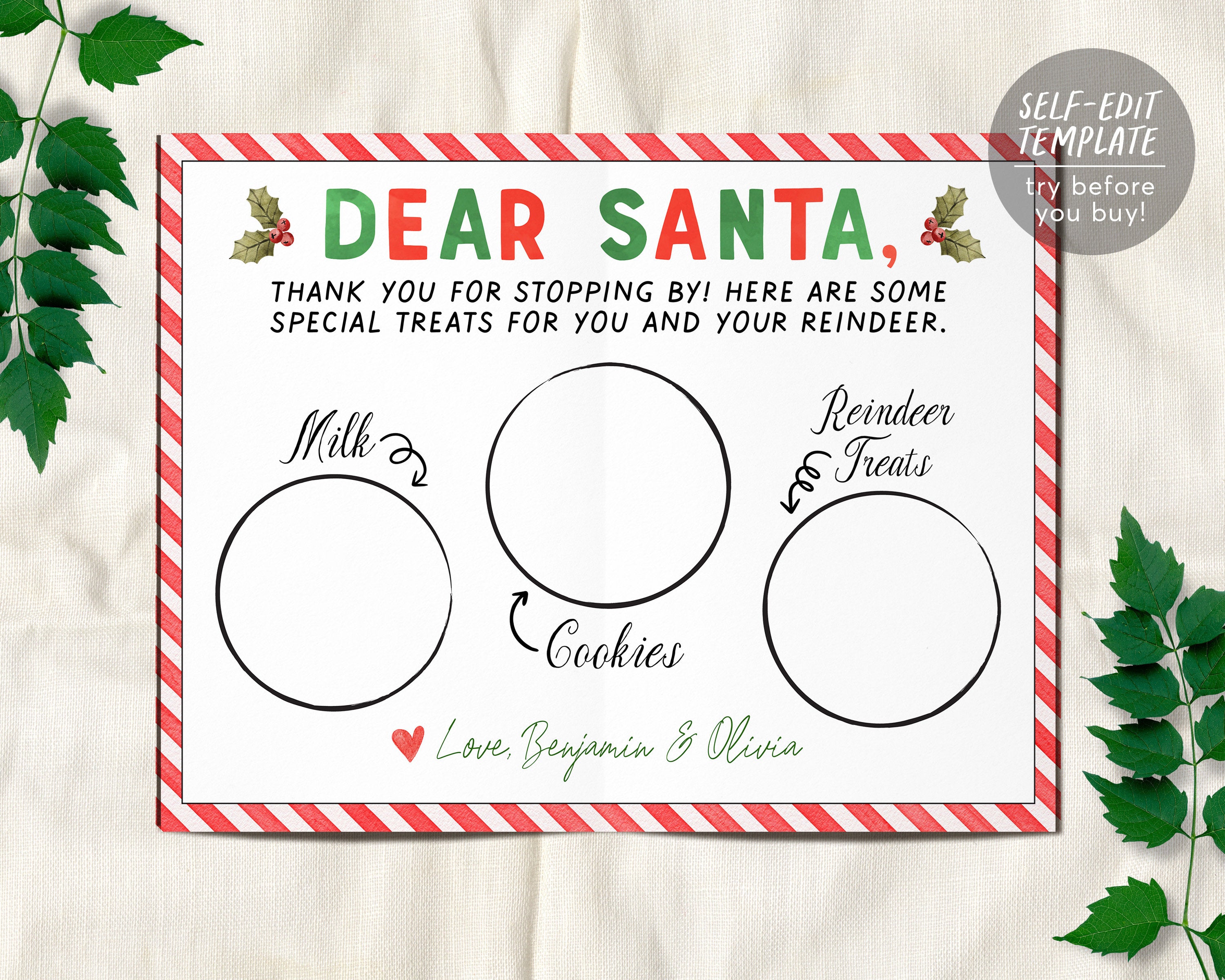 Cookies and Milk for Santa Placemat Editable Template, Dear Santa Cook ...
