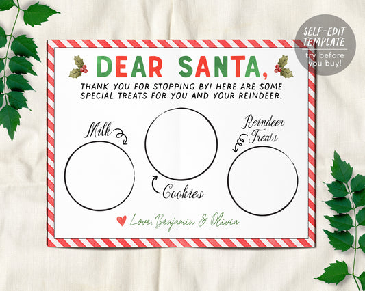 Cookies and Milk for Santa Placemat Editable Template, Dear Santa Cookie Tray Place Mat Printable, Santa Reindeer Treats, Christmas Activity