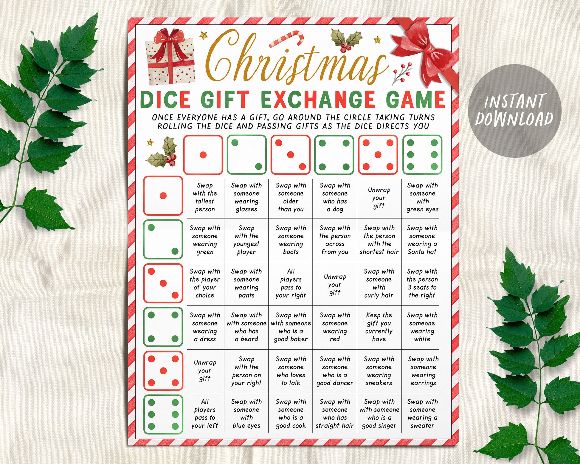 Roll the Dice Gift Exchange Printable White Elephant Gift 