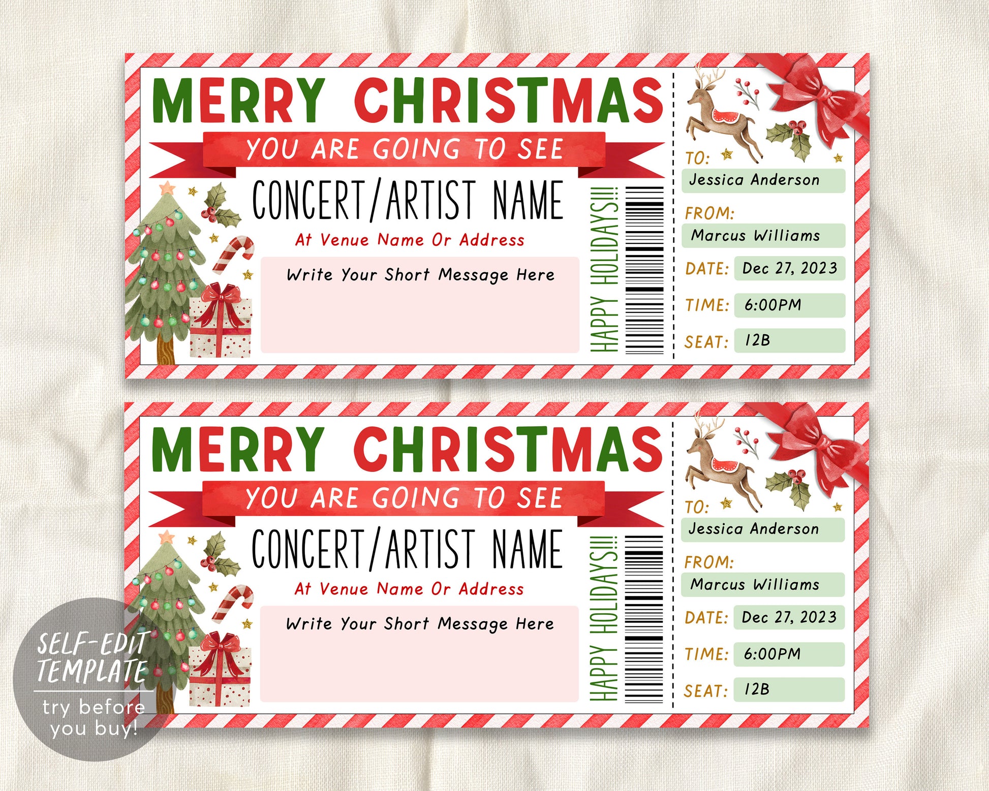 Christmas Concert Ticket Christmas Gift Voucher Editable Template, Sur – Puff Paper Co christmas-concert-ticket-christmas-gift-voucher-editable-template-sur-puff-paper-co